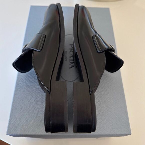 Prada Black Square Toe Leather Logo Slip-On Mules EU 36.5 US 6.5 Authentic - Picture 4 of 10